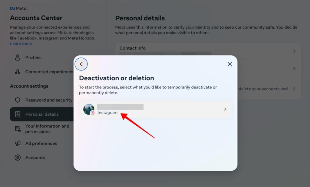 Choose the Instagram account you want to deactivate
