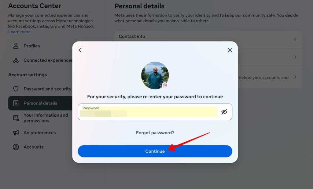 Enter your Instagram password to confirm deactivation