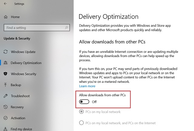 Disable Delivery Optimization 4