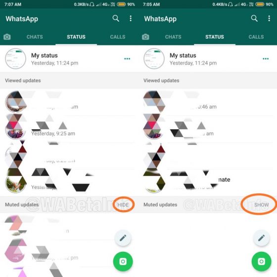 whatsapp status mute update