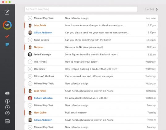 hiri email client calander integration with pannel