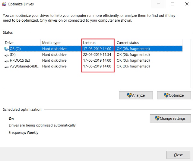 defragmentation windows 10