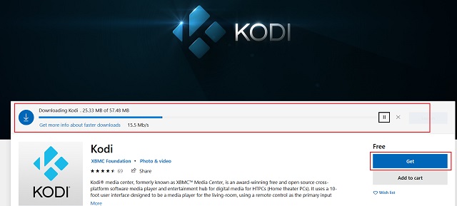 Actualizar Kodi desde Microsoft Store