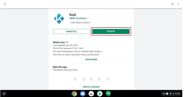 Actualizar kodi en Chromebook a través de Play Store