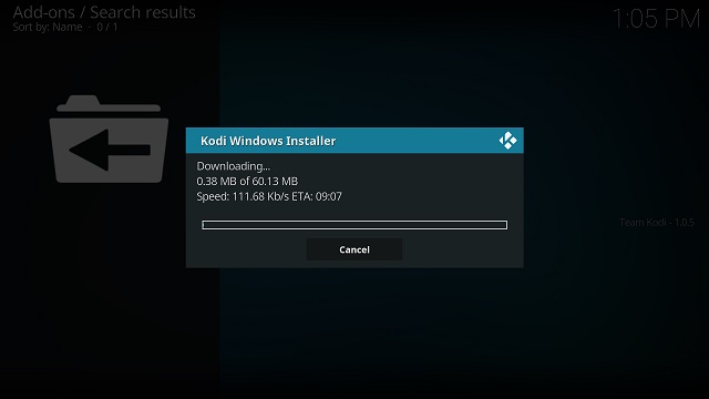 Installation screen while updating Kodi