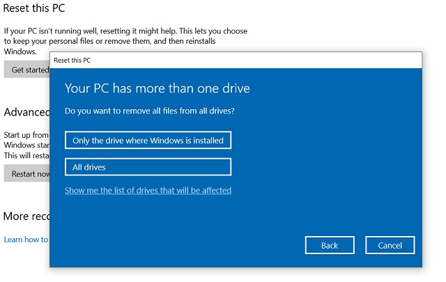 2. Downgrade Windows 10 with Reset Tool 3