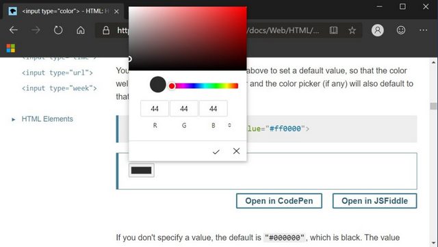 Microsoft Edge Color Picker Gets a Modern UI; May be Available on Other Chromium Browsers