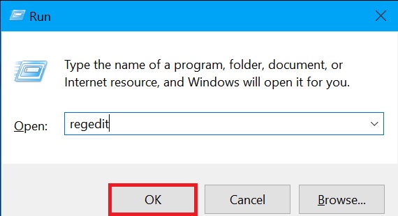 Registry editor on Windows 10