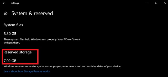 Reserved storage feature in Windows 10 1903 Best Windows 10 Features