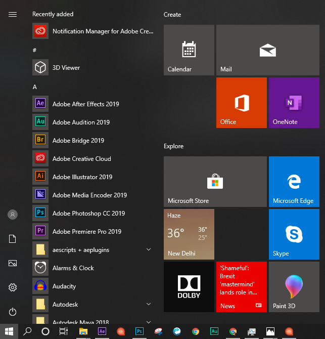 Windows 10 start menu