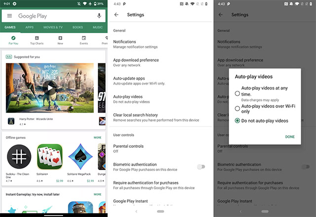 play store autoplaying videos