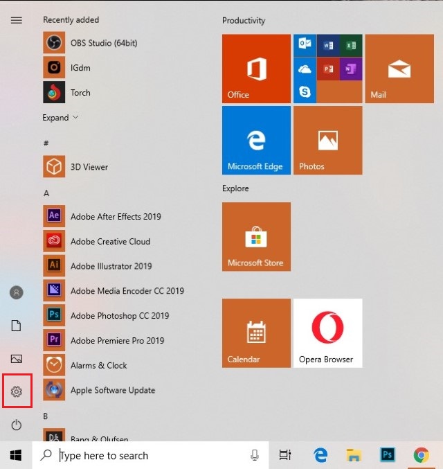 بدء القائمة على WIndows-10