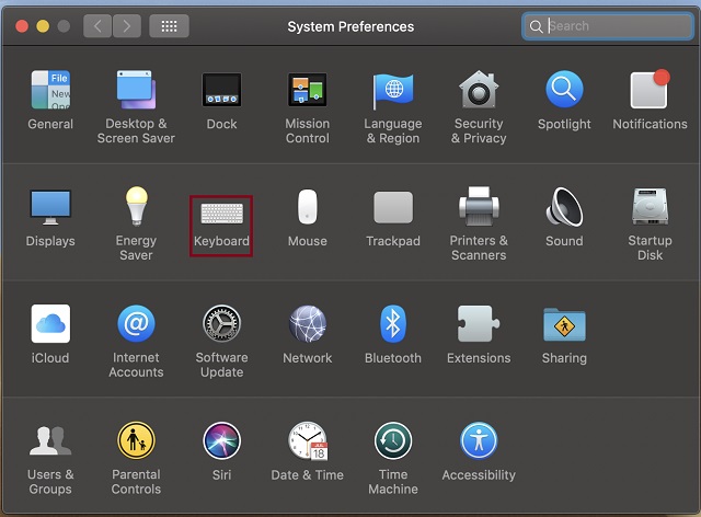 Click on Keyboard in System Preferences
