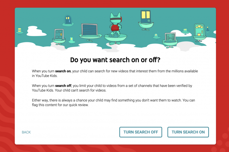 youtube kids search on/off feature