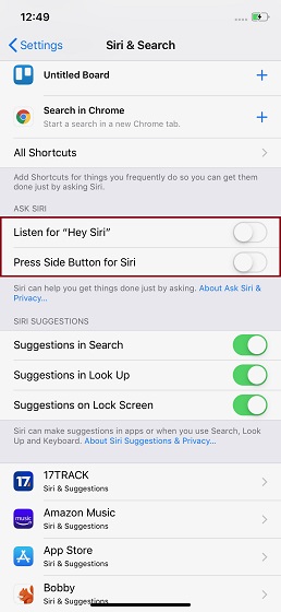 Turn off Hey Siri on iOS