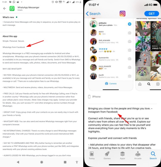 instagram from facebook and whatsapp from facebook branding