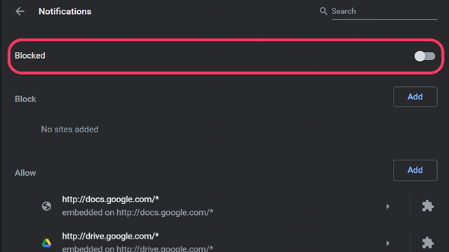 chrome notifications block toggle