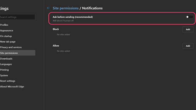 chromium edge notification permissions