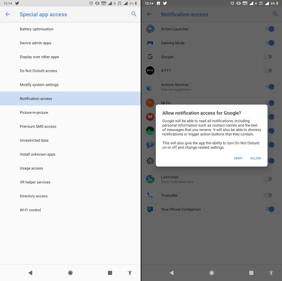 google assistant notification access