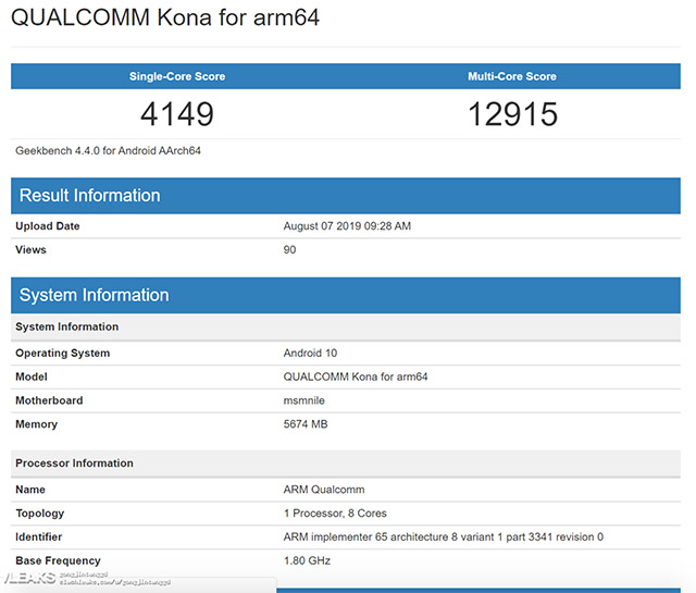 alleged geekbench listing of the Snapdragon 865