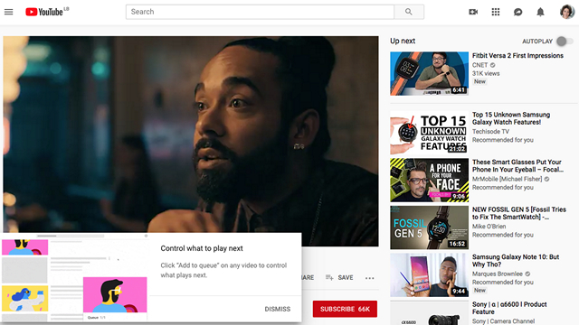 youtube queue popup