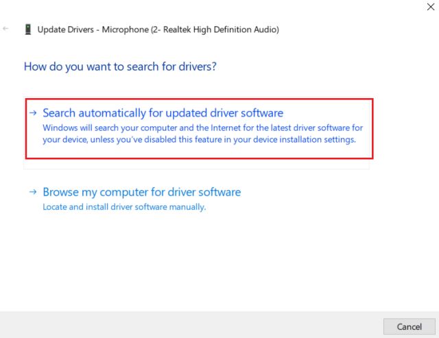 4. Update Audio Driver (3) Solve Microphone Bug in Windows 10