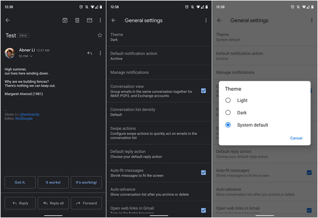 Native Dark Mode Finally Starts Rolling Out For Gmail on Android