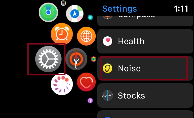 Launch Settings app on Apple Watch - set up- noise app
