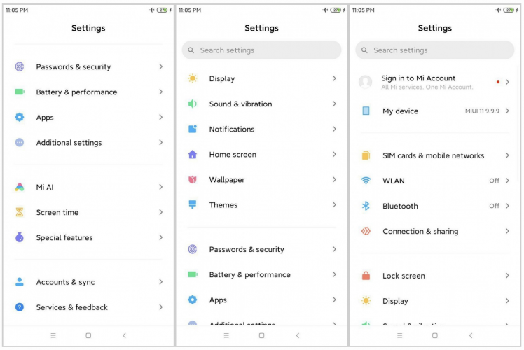 miui 11 settings page - new icons