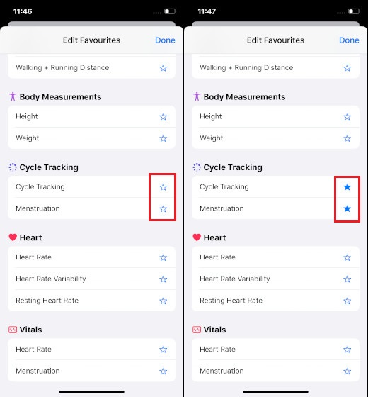 Showing up Cycle Tracking in Summary