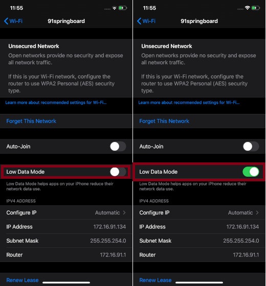 Turn on Low Power Mode for Wi-Fi