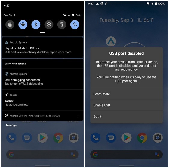 Android 10 Adds Warnings For USB Port Contamination, Overheating
