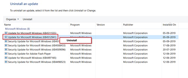 Uninstall KB4512941 Update 4