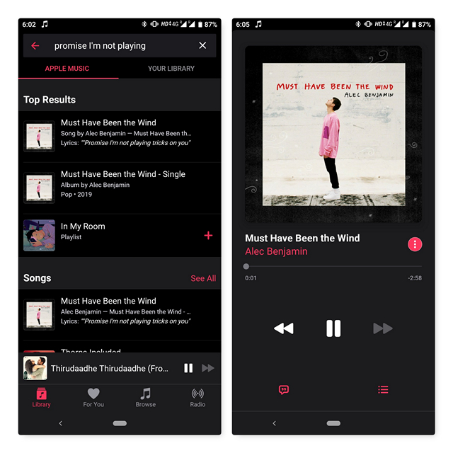 apple music lyrics search android