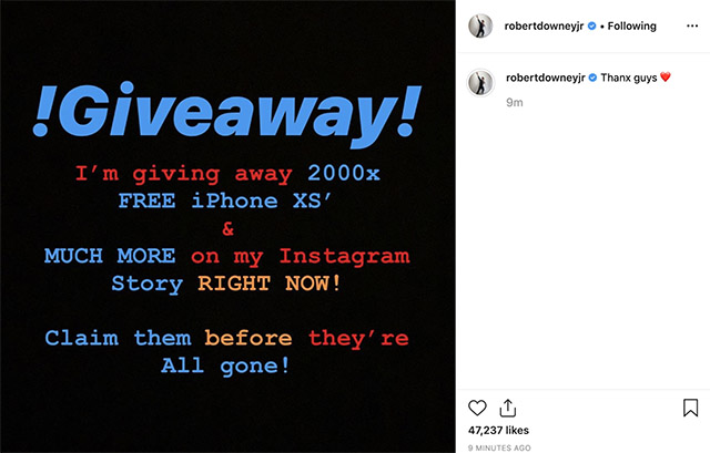 Robert Downey Jr.’s Instagram Hacked