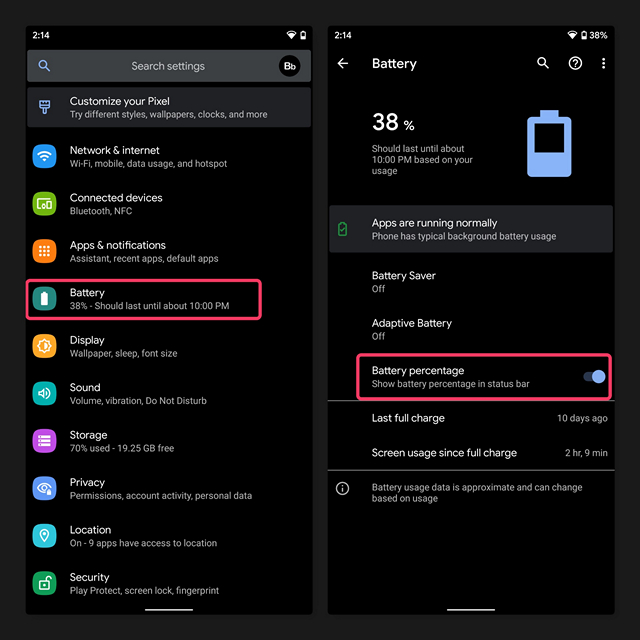 How to Bring Back Battery Percentage on Android 10