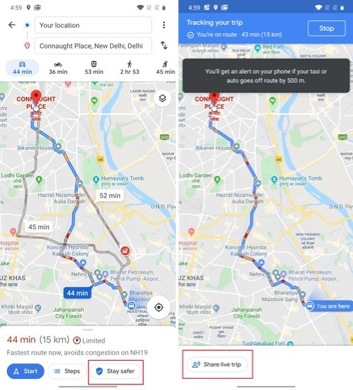 1. Off-route Safety Alert - google maps tricks