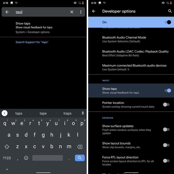 11. Show Taps While Screen Recording hidden android features