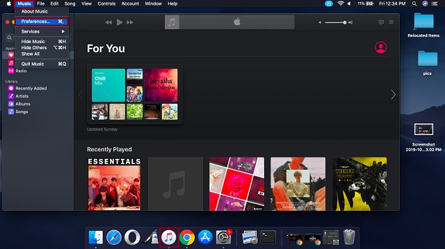Click on Music menu and choose Preferences