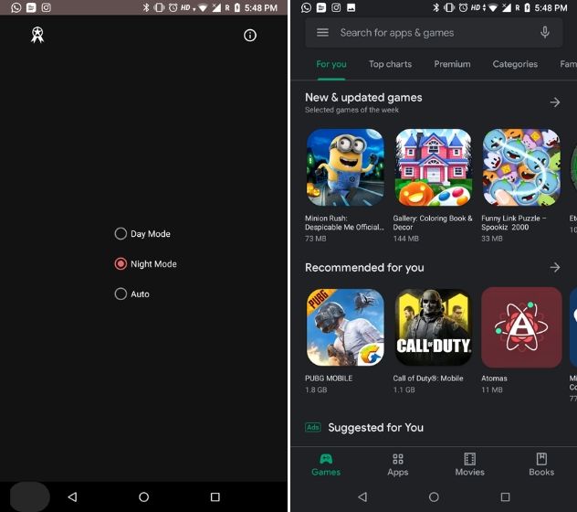 Dark Mode on Android Oreo and Nougat