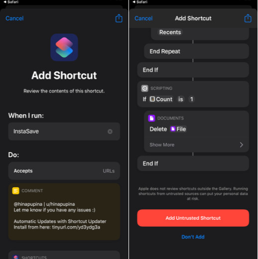 Install Untrusted shortcuts in iOS 13