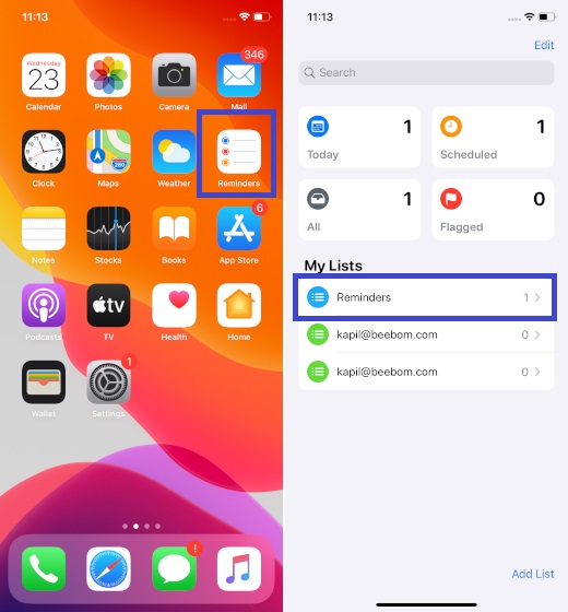 Launch-Reminders-app-on-iOS-13-and-iPadOS-13