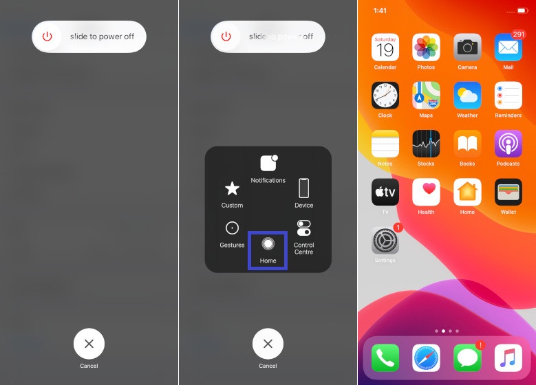 Now touch and hold the virtual Home button on iPhone 11