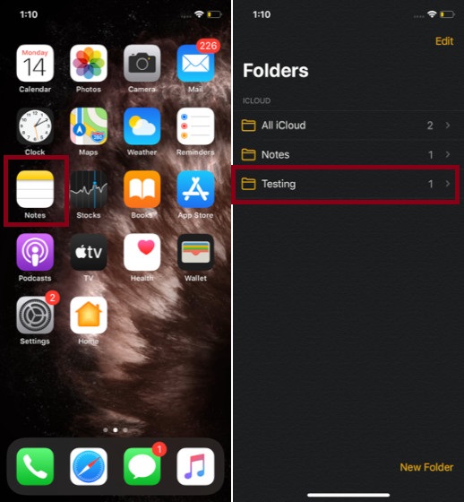 Open Notes app on your iOS device