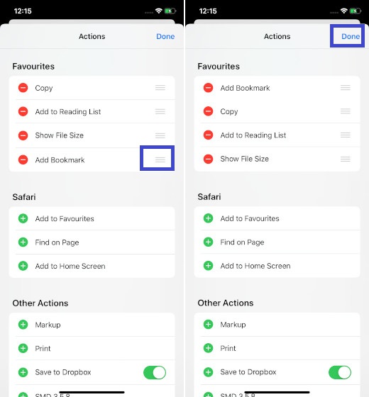 Rearrange Favorites in Action Sheet