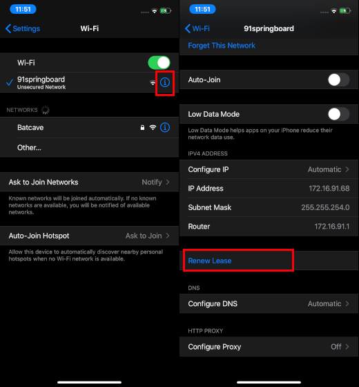 Renew Lease Wifi Network to Fix iPhone Wifi