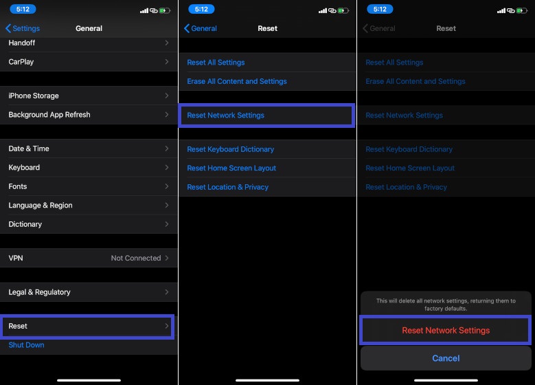 Network setting reset