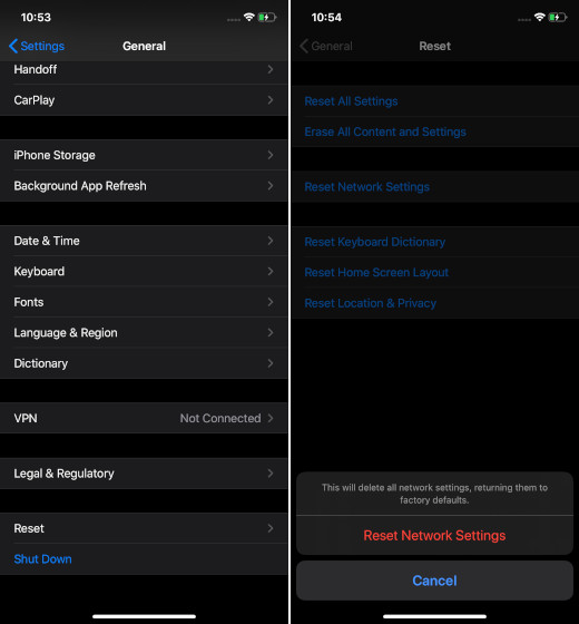 إعادة تعيين إعدادات الشبكة في iOS 13 لإصلاح iPhone Wifi