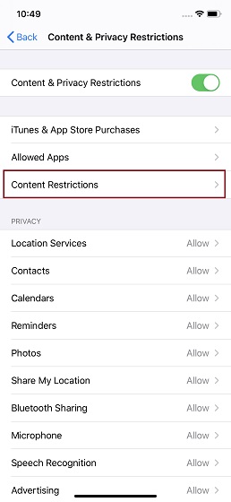 Select Content Restrictions