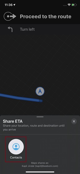 ios 13 share your eta